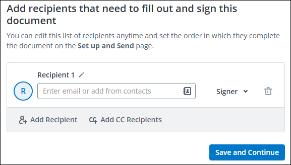 Add recipient to document